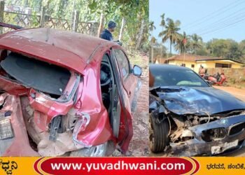 ತೀರ್ಥಹಳ್ಳಿ | ಮೇಗರವಳ್ಳಿ ಶಾಲೆ ಎದುರು ಅಪಘಾತ, ಎರಡು ಕಾರು ಸಂಪೂರ್ಣ ನಜ್ಜುಗುಜ್ಜು