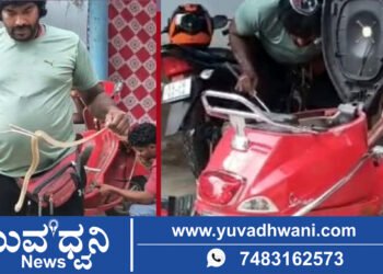 ಶಿವಮೊಗ್ಗ, ಸ್ಕೂಟಿಯಲ್ಲಿ ಅಡಗಿದ್ದ ನಾಗರಹಾವು!