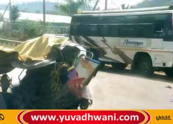 ಶಿವಮೊಗ್ಗ, ಖಾಸಗಿ ಬಸ್-ಆಟೋ ಮುಖಾಮುಖಿ ಡಿಕ್ಕಿ, ಓರ್ವ ಯುವಕ ಸಾವು