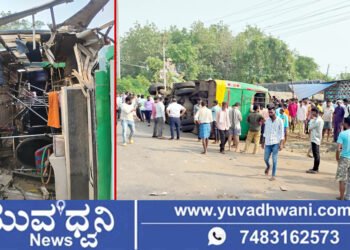 ಶಿಕಾರಿಪುರದಲ್ಲಿ ಬಸ್ ಪಲ್ಟಿ, 27 ಜನರಿಗೆ ಗಾಯ, ಹೇಗಾಯ್ತು ಘಟನೆ?