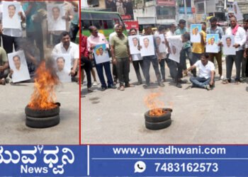 ಶಿವಮೊಗ್ಗ, ಶಿವಪ್ಪನಾಯಕ ವೃತ್ತದಲ್ಲಿ ಟೈರ್ ಗೆ ಬೆಂಕಿಹಚ್ಚಿ ಆಕ್ರೋಶ