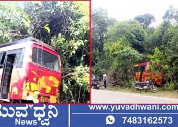 ಚಾಲಕನ ನಿಯಂತ್ರಣ ತಪ್ಪಿ ಕಾಡಿಗೆ ನುಗ್ಗಿದ ಬಸ್!