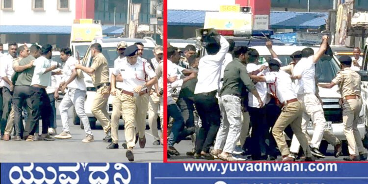 ಶಿವಮೊಗ್ಗ, ರೈಲ್ವೆ ಸಚಿವರ ಕಾರಿಗೆ ಮುತ್ತಿಗೆ ಹಾಕಿದ ಯುವ ಕಾಂಗ್ರೆಸ್!,