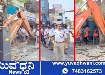 ಶಿವಮೊಗ್ಗ, ಫುಟ್ಪಾತ್ ಕಾರ್ಯಾಚರಣೆಯಲ್ಲಿ JCB ಘರ್ಜನೆ!