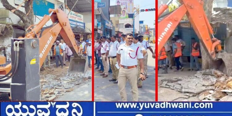 ಶಿವಮೊಗ್ಗ, ಫುಟ್ಪಾತ್ ಕಾರ್ಯಾಚರಣೆಯಲ್ಲಿ JCB ಘರ್ಜನೆ!